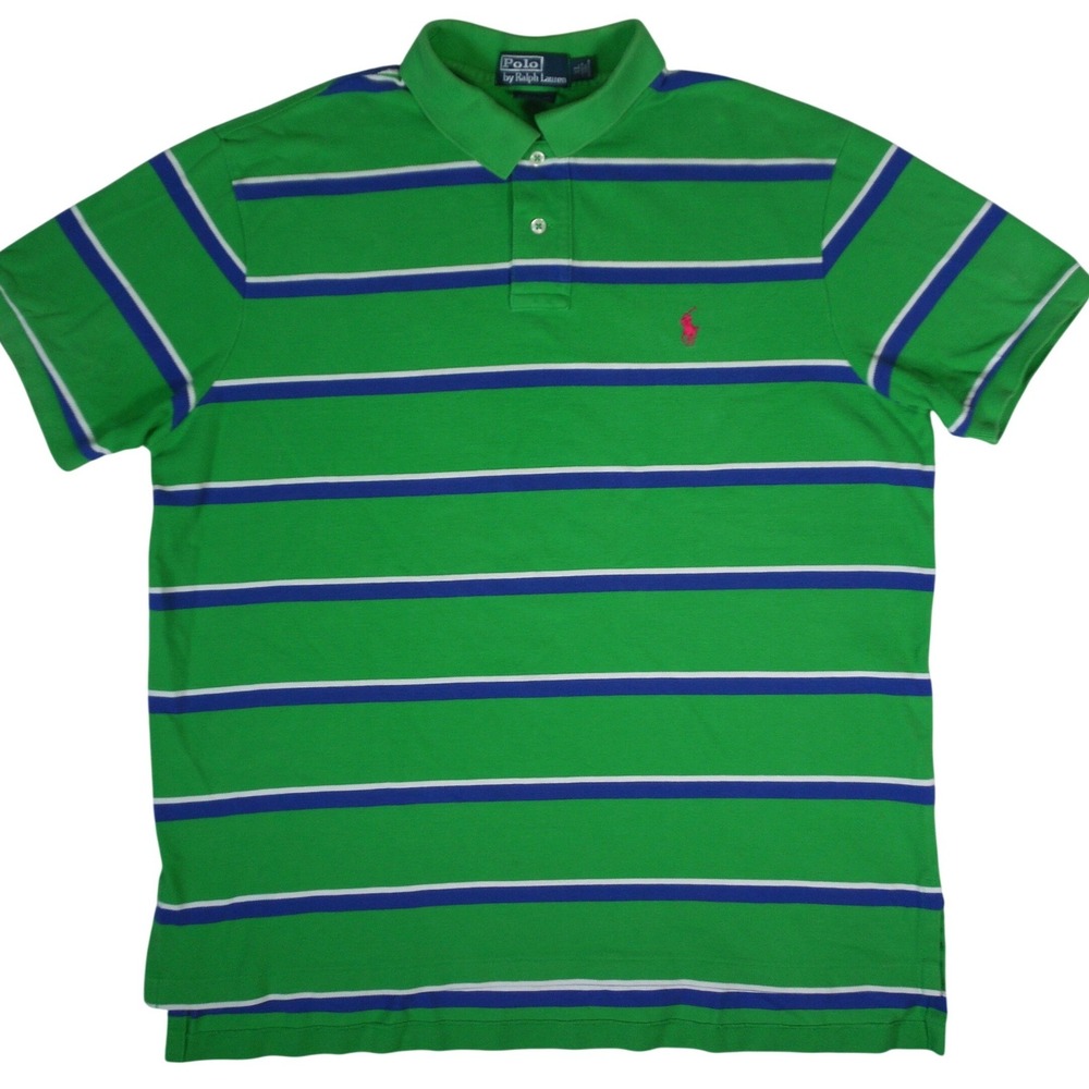 Polo Ralph Lauren Polo Shirt Mens XL Green Striped Custom Fit Pony Preppy